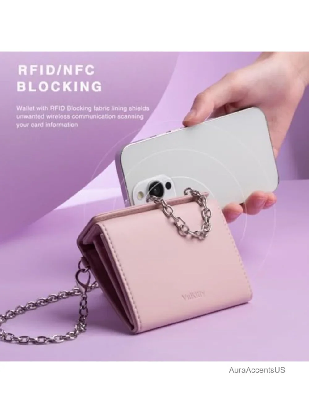 Credit Card Wallet with Chain Strap Magnetic Closure RFID Blocking Slim Coin